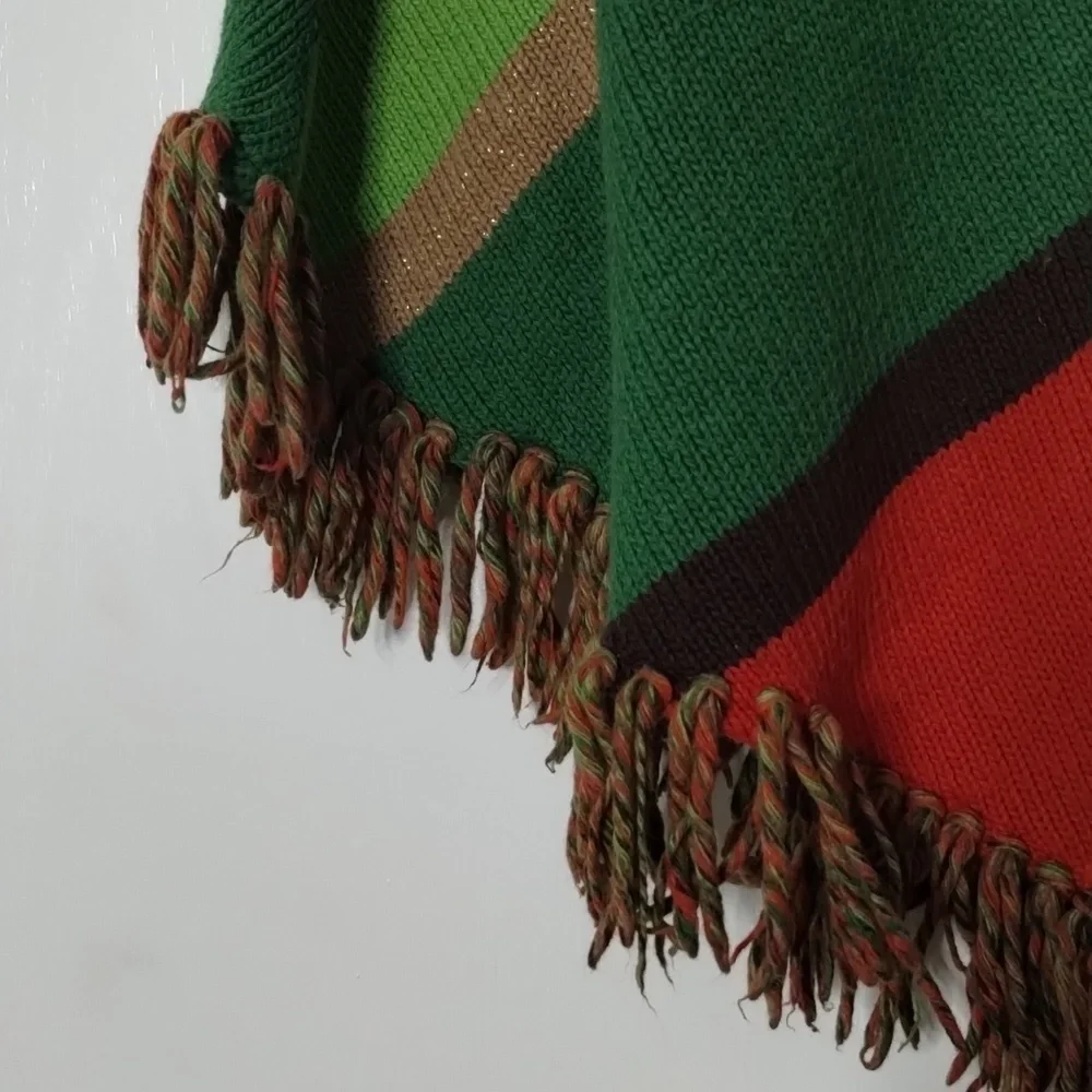 The Childrens Place Girls size 10/12 orange beige green with fringe shawl/poncho